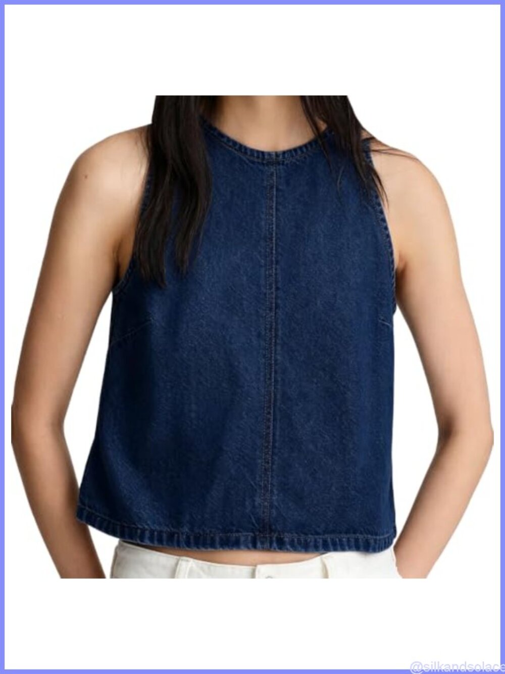 Women's Denim Crop Tank Top High Neck Sleeveless Loose Fit Summer Casual